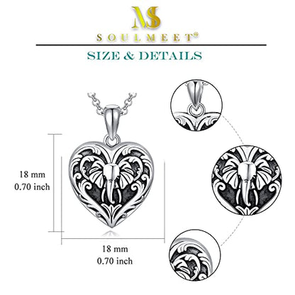 SOULMEET Personalized Silver Locket Necklace That Holds Pictures Photo Keep Someone Near to You, Memorial Custom Lockets Necklaces Letters Engraving for His Her - color: P-Elephant-Black, style: Locket+Custom Photo