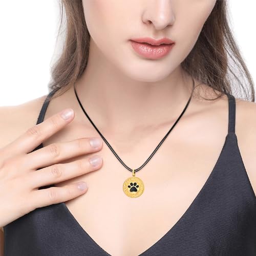 Dreamboat Pet Urn Necklace for Dog Cat Ashes 925 Sterling Silver Paw Print Cremation Keepsake Pendant Celtic Knot Memorial Jewelry Gifts for Women Men - style: 01C-Round (Gold)
