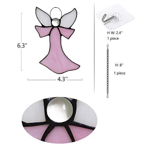 Pink Angel Stained Glass Suncatcher for Window Hangings Gifts | Pink Angel Stained Glass Window Hangings,Angel Suncatcher Tiffany Style Gift Gifts for Nurse,Memorial Remembrance Sympathy - color: C