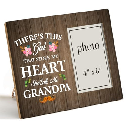 Dumyum Grandpa Wooden Photo Frame,Gift for New Grandpa | Grandkids' Picture Frame (4X6 Inches) - color: HEART