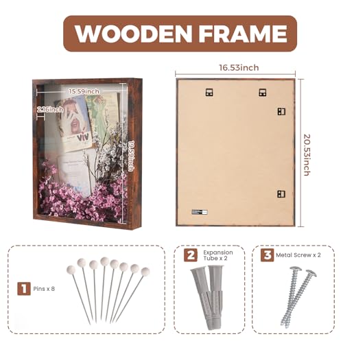 Muzilife 16x20 Shadow Box Picture Frame, 2.16 Deep, Real Glass, Honey Brown - color: Honey Brown, size: 16x20