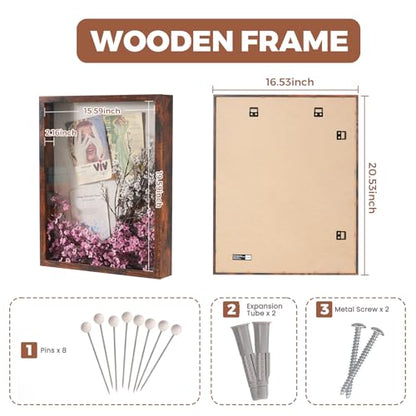 Muzilife 16x20 Shadow Box Picture Frame, 2.16 Deep, Real Glass, Honey Brown - color: Honey Brown, size: 16x20
