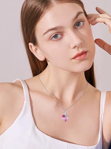 OCJ Heart Rose Flower Urn Necklace for Ashes Women Birthstone Cremation Necklaces Sterling Silver Memorial Cremation Jewelry Gifts - color: 10-Oct-Pink Tourmaline