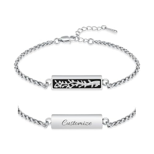 Tree of Life Urn Bracelets for Men Women Cylinder Bar Cremation Jewelry for Ashes Stainless Steel Adjustable Memorial Keepsake Bangle - color: Customize