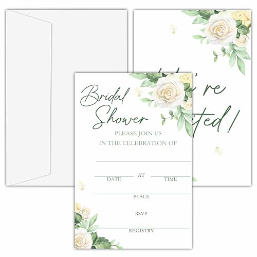 Bridal Shower Invitations, 25 Eucalyptus Floral Invites with Envelopes for Bridal Shower Reception Engagement Party, Greenery Wedding Cards - B11 - style: Eucalyptus Floral