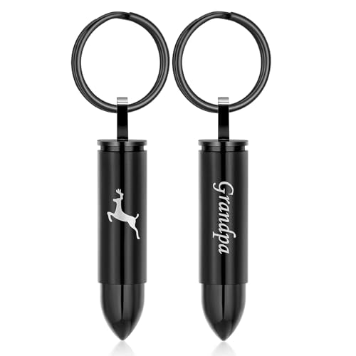 Cremation Jewelry Cylinder Urn Keychain for Ashes for Women Men with Glass Vial Keepsake Ashes Pendant Deer Memorial Jewelry - color: Black-Grandpa