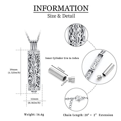 shajwo Cylinder Cremation Jewelry Tree of Life Urn Ashes Necklace for Women Men Vial Cremation Ash Pendant Loved One Memorial Jewelry - color: Silver