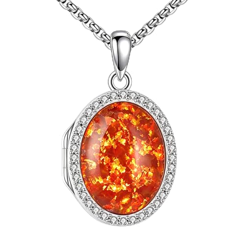 ONEFINITY Locket Necklace Photo Necklace Memorial Jewelry Gifts for Women Mom Wife - color: Fire Opal