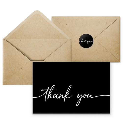 Bulk Pack of 20 Thank You Cards with Envelopes - Black Thank You Cards - color: Black & White Thank You
