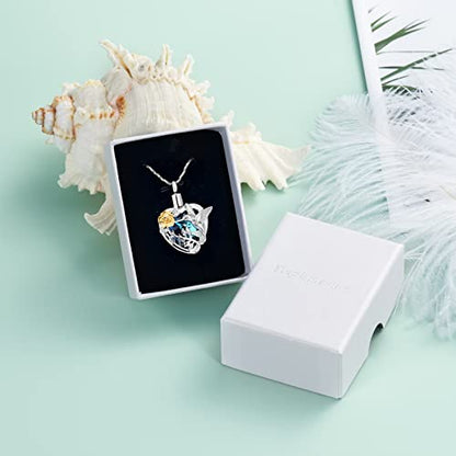 Yinplsmemory Hummingbird Cremation Jewelry Crystal Heart Urn Ashes Necklace for Women Men Memorial Keepsake Necklace of Loved One - color: Blue-Gold