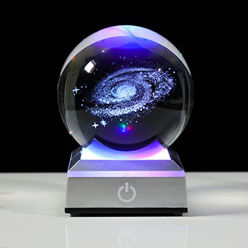 3.15'' 3D Galaxy Crystal Ball Science Universe Gifts with Light Lamp - color: Galaxy