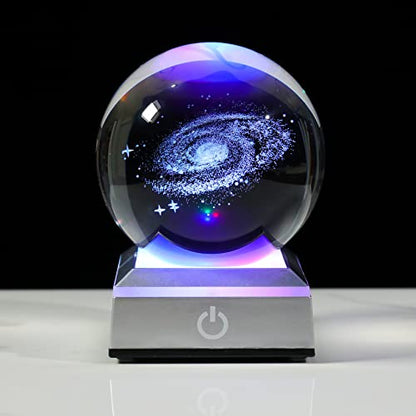 3.15'' 3D Galaxy Crystal Ball Science Universe Gifts with Light Lamp - color: Galaxy