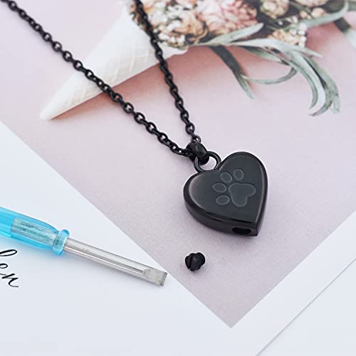 Pet Urn Necklace Heart Memorial Urn Pendant Dog Cat Keepsake Funeral Jewelry 316L Stainess Steel Paw Print Cremation Jewelry - color: Black One Paw