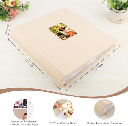 600 Pocket 4x6 Photo Album with Writing Space, Linen Cover, Beige - color: 600 Pockets khaki
