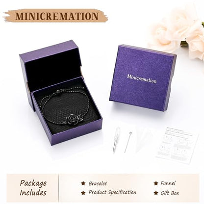 Minicremation Women's Adjustable Rose Urn Bracelet Ashes Holder Memorial Elegant Link Chain Keepsake Cremation Bangle to Hold Ashes - color: Black-B