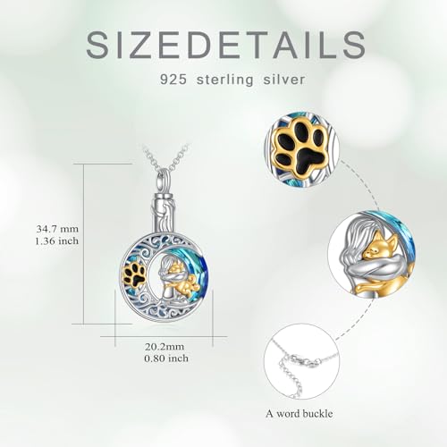 925 Sterling Silver Urn Necklace for Ashes, Teardrop/Tree of Life/Sunflower/Dragonfly/Sea Turtle/Celtic Knot/Elephant/Hummingbird Memorial Cremation Pendant Necklaces for Animal Human Ashes - color: F: Dog