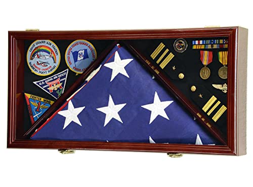 sfDisplay.com,LLC. Large Flag & Medals Military Pins Patches Insignia Holds up to 5x9 Flag Display Case Frame Cabinet Shadowbox (Cherry Finish) - color: Cherry Finish