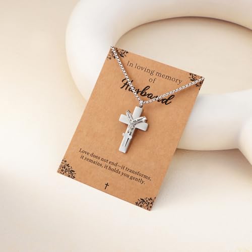Cremation Cross Necklace for Ashes Cross Urns Locket Pendant Ashes Holder Stainless Steel Memorial Jewelry - style: Miss You Husband