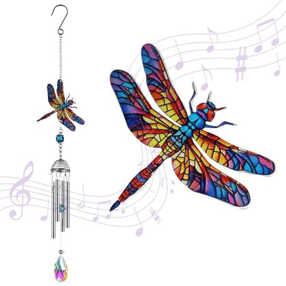 YU FENG Dragonfly Wind Chime with Crystal Suncatcher, Memorial Garden Decor - style: Tranquil Garden – Dragonfly – 21 Inch