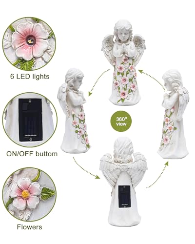 Nacome Solar Garden Outdoor Statues Angel with Succulent - color: White Angel