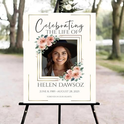 Floral Funeral Welcome Sign, Celebration of Life Welcome Sign, in Loving Memory Sign, Celebration of Life, Celebration of Life Sign, Memorial Sign with Photo,Funeral Welcome Signs &5 - color: Version #15