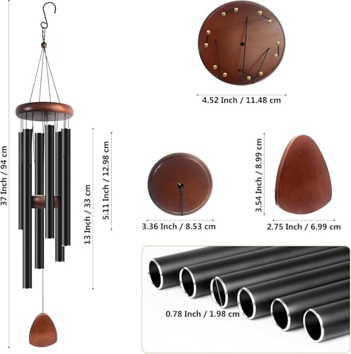 Wind Chimes for Outside, Bingxue 37" Wooden Sympathy Wind Chimes Memorial Wind Chime for Loss of Loved One Mother Father, Sympathy Gift Home Decor Outdoor Garden Patio (Black, 30Inch)