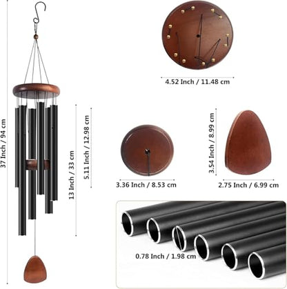 Wind Chimes for Outside, Bingxue 37" Wooden Sympathy Wind Chimes Memorial Wind Chime for Loss of Loved One Mother Father, Sympathy Gift Home Decor Outdoor Garden Patio (Black, 30Inch)