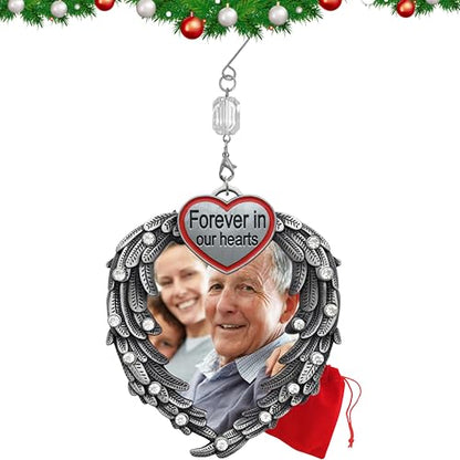 Memorial Photo Ornament for Loved One – Silver Heart Angel Wings Picture Frame Ornament, in Loving Memory Sympathy Gift for Loss of Mom, Dad, Family Member, Bereavement Christmas Keepsake