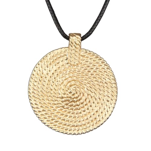 PU Leather Necklace Vintage Boho Multilayer Pendant for Women Men | Bohemian Hippie Style, Handmade Alloy Sweater Choker, Easy Adjustable Long Cord, Fit Daily Holiday Party Outfits,Jewelry Gift - color: Gold Unique Round Pendant Necklace