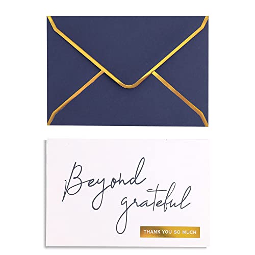 Navy Beyond Grateful Thank You Cards with Envelopes - 36 PK - Navy Thank You Notes with Gold Foil Letterpress 4x6 Inches Blank Note Cards for Business Graduation Wedding Baby Shower Funeral Sympathy