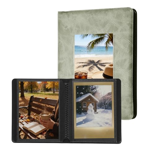 uxcell 32 Pockets Vintage Photo Album, 16 Pages Photocard Holder 5.8 x 4.5" Retro PU Leather Instant Camera Album Picture Book Organizer for Weddings Travel Family, Gray - color: Gray, size: 5.79 x 4.53 Inch（32 Pockets)