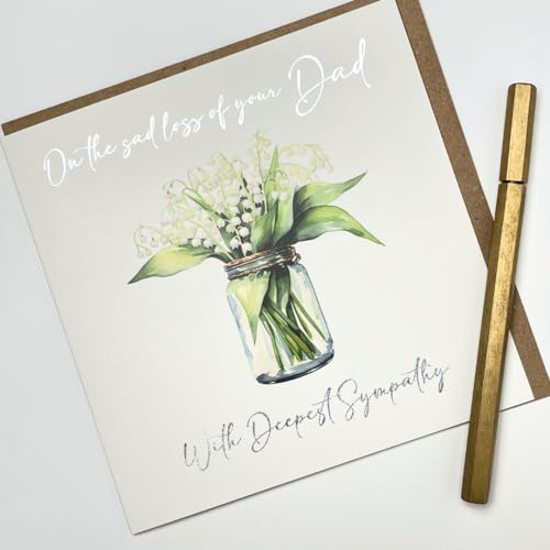 Sad Loss of Your Dad Deepest Sympathy Card for Family and Friends - Lily of Valley Flower Condolences Card - Sorry, Mourning, Thinking of You, Bereavement | Blank Inside