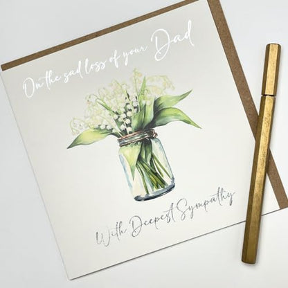 Sad Loss of Your Dad Deepest Sympathy Card for Family and Friends - Lily of Valley Flower Condolences Card - Sorry, Mourning, Thinking of You, Bereavement | Blank Inside