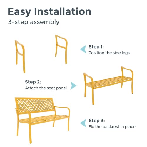 Grand patio 50" Outdoor Bench, Garden Bench with Armrests, Yellow | Anti-Rust Metal Powder Coated Frame, Patio Bench for Front Porch Park Outside Furniture - color: Sunflower Yellow