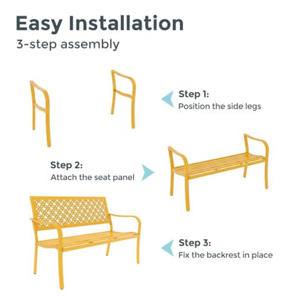 Grand patio 50" Outdoor Bench, Garden Bench with Armrests, Yellow | Anti-Rust Metal Powder Coated Frame, Patio Bench for Front Porch Park Outside Furniture - color: Sunflower Yellow
