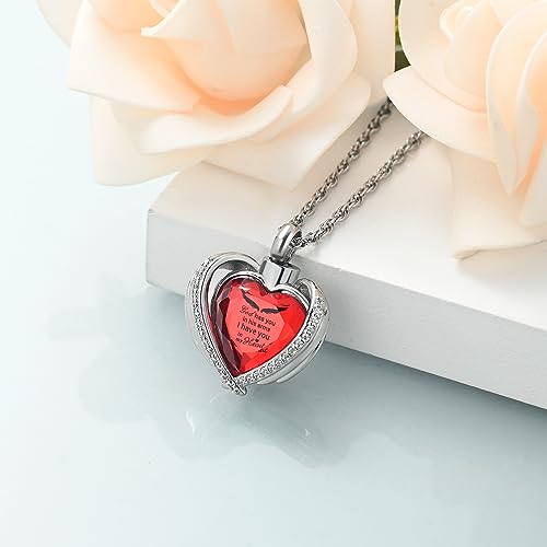 shajwo Angel Wing Heart Urn Ashes Necklace for Women Men | Cremation Jewelry,Birthstone Necklace of Loved One,Memorial Pendant for Human Pet - color: Silver-Red