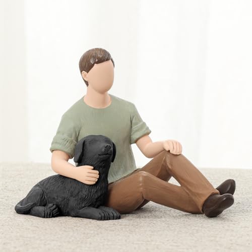 Man with Black Dog Figurine, Boy and Dog Friendship Remembrance Gifts, A Cherished Tribute to Unconditional Pet Love - color: Black Dog