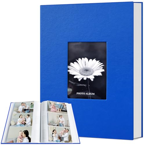 Popotop Photo Album 4x6 300 Photos with Writing Space, Leather Cover Album with Display Picture Window, Photo Book for Wedding Family Baby Gift - color: Royal Blue, size: 300 Pockets