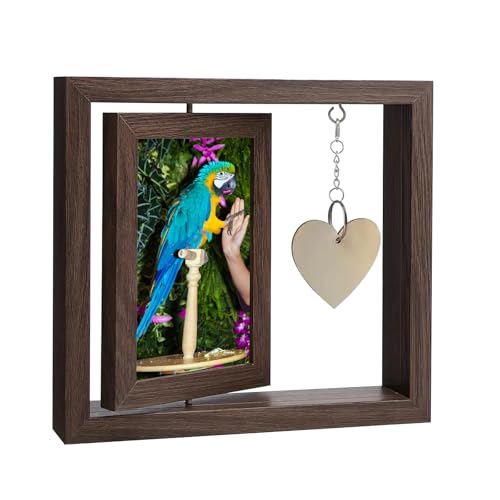 Bird Memorial Gifts, Pet Memorial Gifts for Loss of Dog or Cat, Double-sided Display Rotating Frame for 4×6 Photos with Heart-shaped Tag, Sympathy Remembrance Bereavement