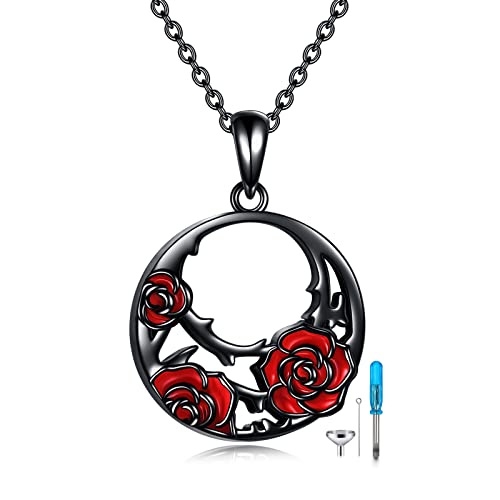 CRMAD Hummingbird/turtle/heart/dragonfly/bee/moon/tree of life Urn Necklace for Ashes Sterling Silver Jewelry for Women Memory Necklace - style: rose