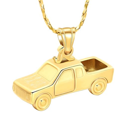 Imrsanl Cremation Jewelry Pick Up Truck Urn Necklace | Memorial Pendant Keepsake, Ashes Necklace for Men Women, Loved Ones Ash Holder - color: Gold