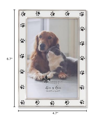 4x6 Silver Metal and White Enamel Picture Frame, Paw Print Design - color: White Paw, size: 4x6