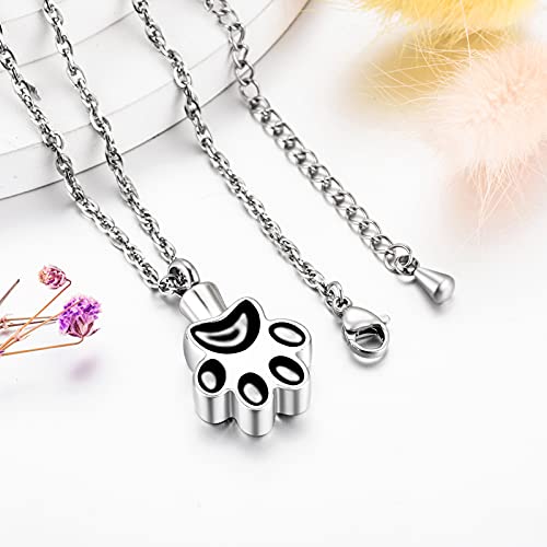 abooxiu Paw Print Urn Necklace for Ashes Cremation Necklace for Pet Ashes Stainless Steel Ash Necklace Memorial Ash Holder - color: Black