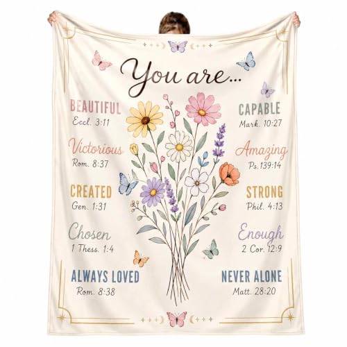 Christian Inspirational Blanket, 50×60in Soft Faith Flannel Blanket | "You Are..." with Floral Bible Verse Design Encouraging Message, Gift for Women, Mom, Daughter, Birthday & Christmas - color: Christian Blanket-02