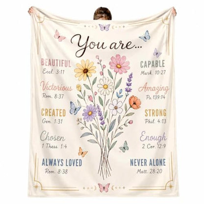 Christian Inspirational Blanket, 50×60in Soft Faith Flannel Blanket | "You Are..." with Floral Bible Verse Design Encouraging Message, Gift for Women, Mom, Daughter, Birthday & Christmas - color: Christian Blanket-02