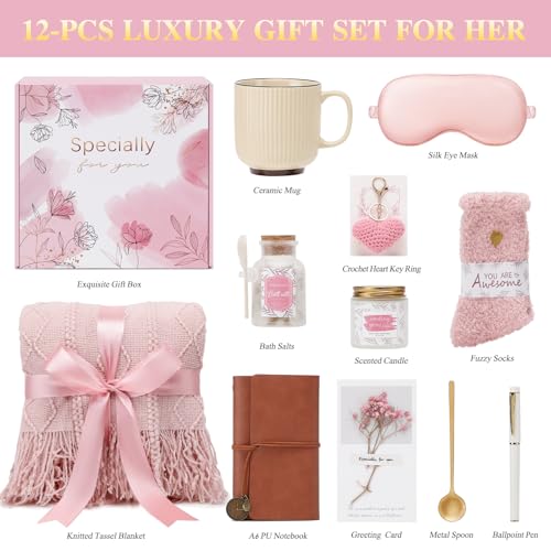 Mothers Day Get Well Gifts for Women Self Care Gift Basket - Birthday Gifts for Women Spa Care Package - Sympathy Inspirational Easter Gift Baskets for Her Mom Friend Wife (Pink) - color: Pink