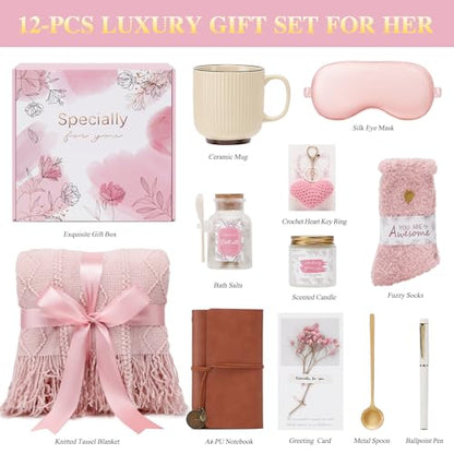 Mothers Day Get Well Gifts for Women Self Care Gift Basket - Birthday Gifts for Women Spa Care Package - Sympathy Inspirational Easter Gift Baskets for Her Mom Friend Wife (Pink) - color: Pink