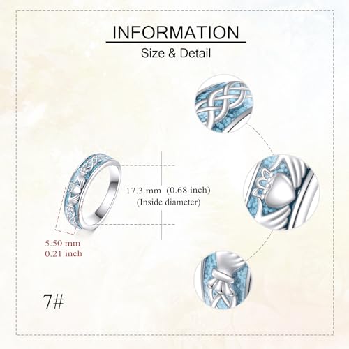 ONEFINITY Turquoise Rings S925 Sterling Silver Turquoise Ring Jewelry Gift For Women Men - size: 9, style: Claddagh