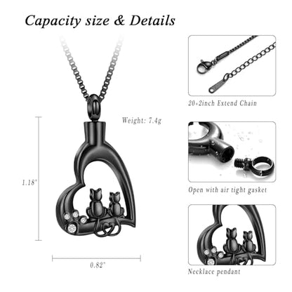 XSMZB Heart Paw Pet Cremation Jewelry for Ashes Cute Cat Memorial Urn Necklace for Women Men Pendant Ashes Holder Keepsake Jewelry - color: Black