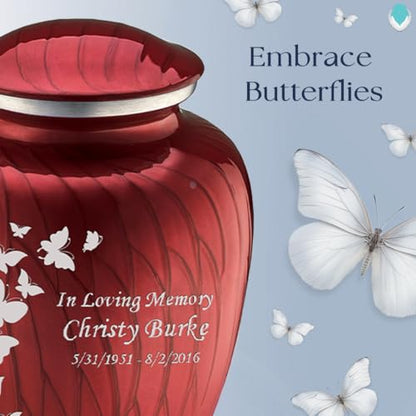 Geturns - Adult Custom Butterfly Cremation Urns for Human Ashes I Pearl Cany red Large Funeral Urn for Female and Male I 200 lbs - color: Pearl Candy Red